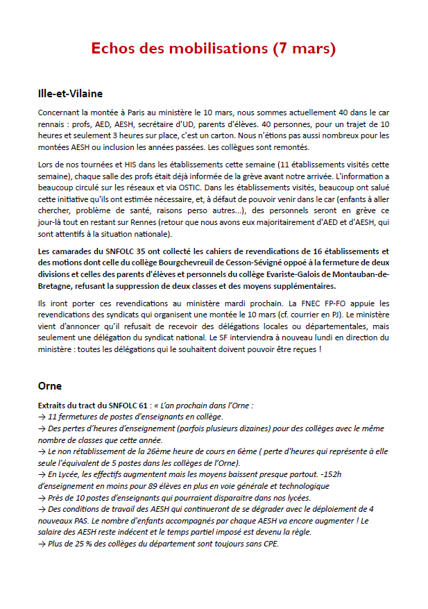 Echos des mobilisations - 7 mars